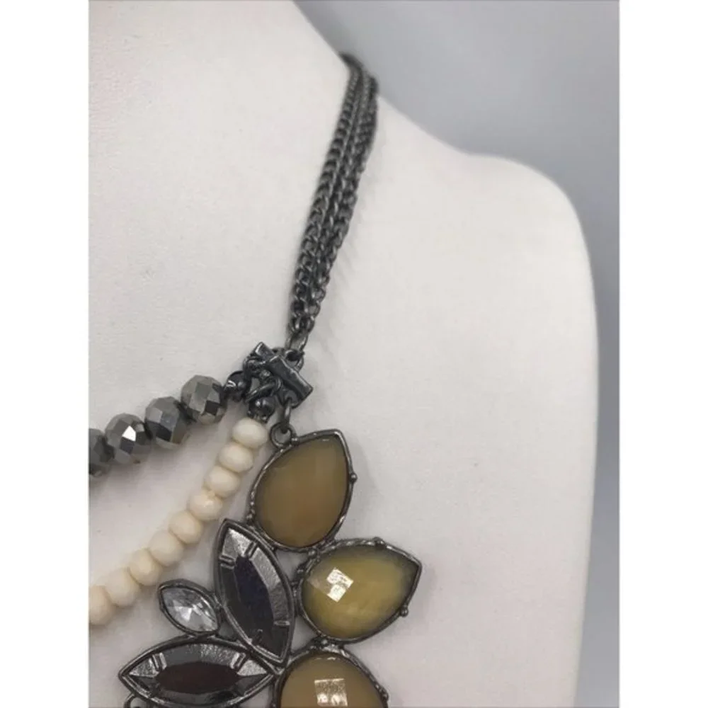 Gun Metal tone Black/Grey Cream Rhinestone Necklace‎ 18